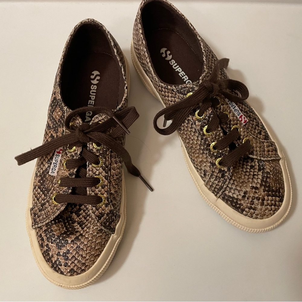 6M Superga Animal Print Sneaker Tennis Shoe Browns Padded Comfortable Insole